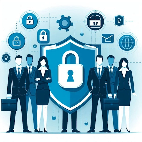 Employees with privacy shields illustration