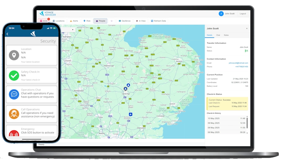 Voyage Manager tracking map and nucleus app